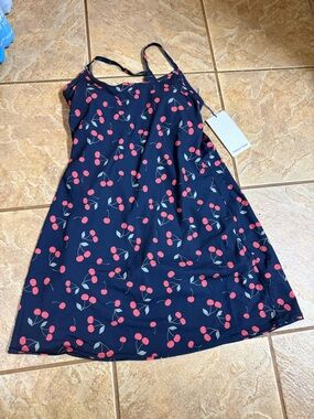 Outdoor Voices Navy Dress with Red Cherry Print
